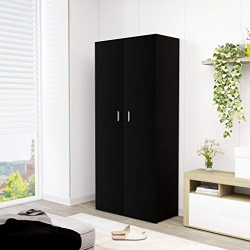 GOLINPEILO Modern Shoe Storage Cabinet with 2 Doors, 6 Shelves and a Hanging Rod, 31.5"x15.4"x70.1" Wood Shoe Storage Cabinet Black for Entryway, Porch