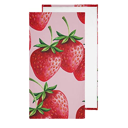 Summer Strawberry Bath Towel Set of 2 Red Fruit Pattern Towels for Kitchen Bathroom Decor High Absorbent Soft