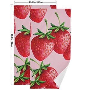 Summer Strawberry Bath Towel Set of 2 Red Fruit Pattern Towels for Kitchen Bathroom Decor High Absorbent Soft