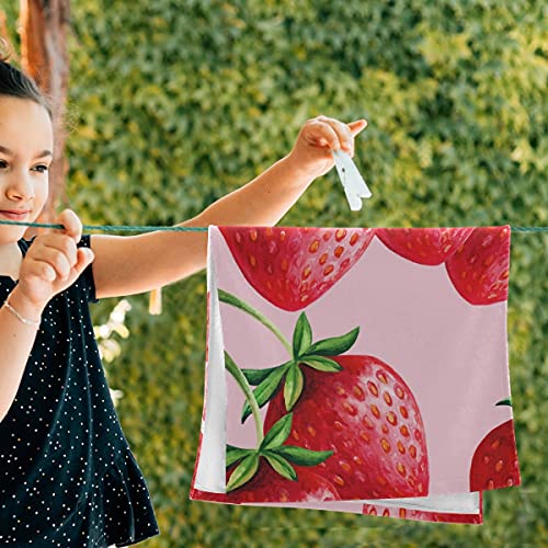 Summer Strawberry Bath Towel Set of 2 Red Fruit Pattern Towels for Kitchen Bathroom Decor High Absorbent Soft