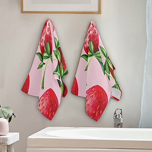 Summer Strawberry Bath Towel Set of 2 Red Fruit Pattern Towels for Kitchen Bathroom Decor High Absorbent Soft