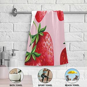 Summer Strawberry Bath Towel Set of 2 Red Fruit Pattern Towels for Kitchen Bathroom Decor High Absorbent Soft