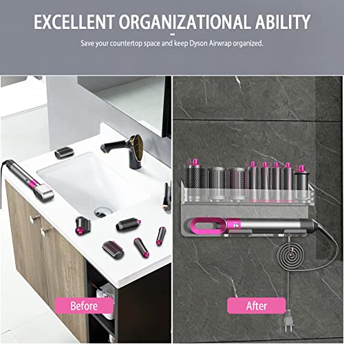 HeyMoonTong Storage Holder for Dyson Airwrap Complete Styler, Transparent Acrylic Wall Mount Bracket Stand Storage Rack Organizer for Dyson Airwrap Attachments, Space Organizer for Bathroom Bedroom Washroom