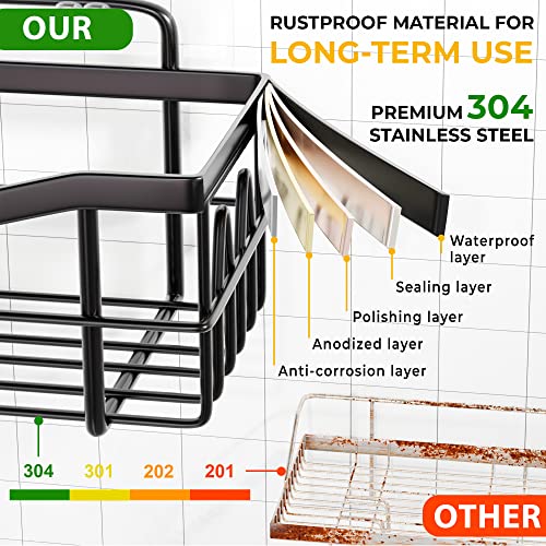 MAYRO Rustproof Shower Caddy - Easy to Install Shower Shelves - Self Adhesive Bathroom Shower Organizer - Durable Shower Shelf for Inside Shower - Large Capacity Shower Rack - Black Shower Caddy