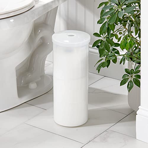 mDesign Plastic Floor Stand Toilet Paper Organizer with Cover, 3-Roll Space-Saving Tissue Storage for Bathroom - Fits Under Sink, Vanity, Shelf, in Cabinet, Corner - Aura Collection - Frost