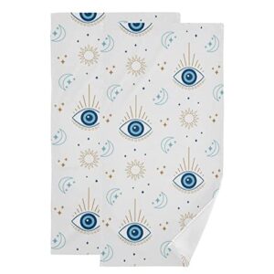 kigai evil eye hand towels for bathroom set of 2, soft absorbent cotton face washcloths for kitchen hotel gym swim camp beach spa, 14 x 28 in