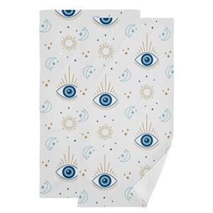 Kigai Evil Eye Hand Towels for Bathroom Set of 2, Soft Absorbent Cotton Face Washcloths for Kitchen Hotel Gym Swim Camp Beach Spa, 14 x 28 in