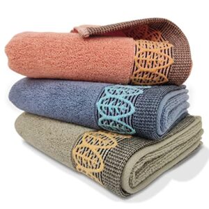 heikrdo ultra absorbent & soft cotton hand towels(3-pack,14x29inch) for hand, face, gym and spa (3-colors)