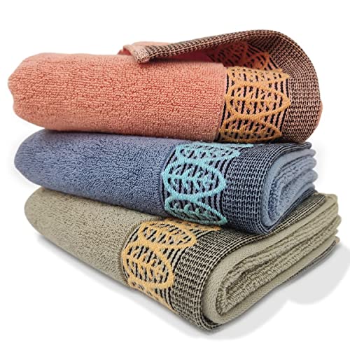 Heikrdo Ultra Absorbent & Soft Cotton Hand Towels(3-Pack,14x29inch) for Hand, Face, Gym and Spa (3-Colors)