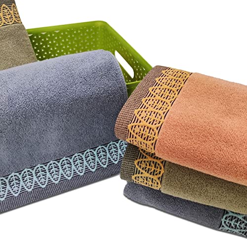 Heikrdo Ultra Absorbent & Soft Cotton Hand Towels(3-Pack,14x29inch) for Hand, Face, Gym and Spa (3-Colors)