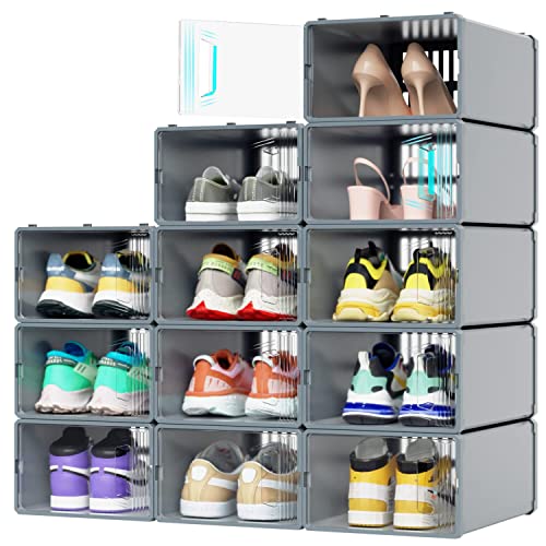 JONYJ 12 Pack Shoe Organizer, Clear Plastic Stackable Shoe Storage, Multifunctional Shoe Box