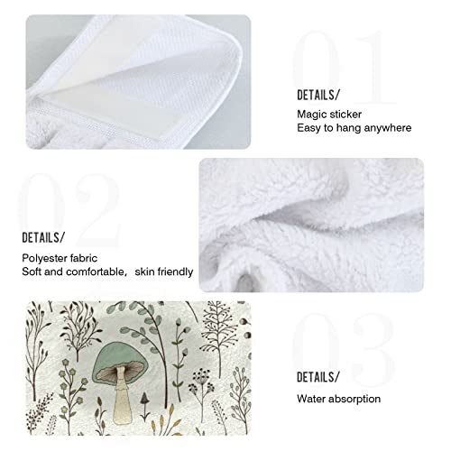 Kigai Mushroom Hanging Kitchen Hand Towels Set of 2, Absorbent Soft Dish Towel with Loop Coral Fleece Dish Cloth Tie Towels for Bathroom Kitchen Home Decor