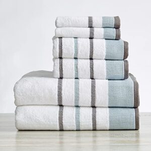 Great Bay Home 6-Piece Luxury Hotel/Spa Cotton Striped Towel Set, 500 GSM. Includes Bath Towels, Hand Towels and Washcloths. Noelle Collection by Brand. (Eucalyptus/Grey)