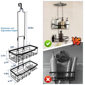 Joqixon Shower Caddy, UPGRADED Extended Length Shower Caddy Over Shower Head No Blocking to Shower Head, Rustproof Shower Organizer with Hooks Shampoo Soap Holder, Bathroom Large Hanging Shower Caddy