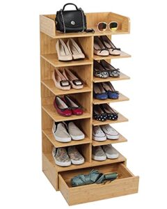tqvai 6 tier shoe rack, wood shoe organizer with drawer, tall shoe storage rack for entryway, bamboo color