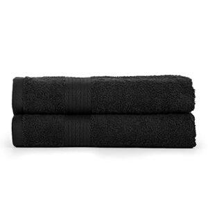 ample decor hand towel 18 x 28 inch pack of 2 600 gsm 100% cotton, oeko tex certified soft absorbent thick durable premium quality, for hotel, bathroom, spa, daily use, gym - machine washable - black