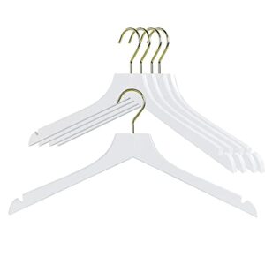 mawa by reston lloyd, european wooden hanger, beech wood straight hanger with shoulder notches, rotating gold hook, white finish, for shirts, blazers, dress clothes hanger, (27135)