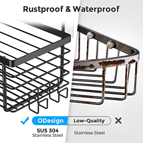 ODesign Shower Caddy Basket with Hooks Soap Dish Holder Shelf for Shampoo Conditioner Bathroom Storage Organizer SUS304 Stainless Steel Rustproof No Drilling Adhesive 3 Pack - Black