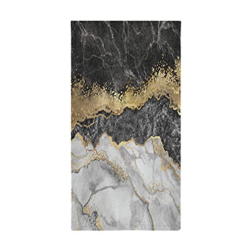 Jucciaco Black Marble Hand Towel for Bathroom Kitchen, Absorbent Black Grey and Gold Marble Bath Hand Towels Decorative, Soft Polyester Cotton Towels for Hand, 28x14 inches, Set of 2