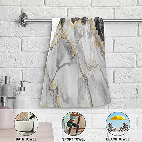 Jucciaco Black Marble Hand Towel for Bathroom Kitchen, Absorbent Black Grey and Gold Marble Bath Hand Towels Decorative, Soft Polyester Cotton Towels for Hand, 28x14 inches, Set of 2