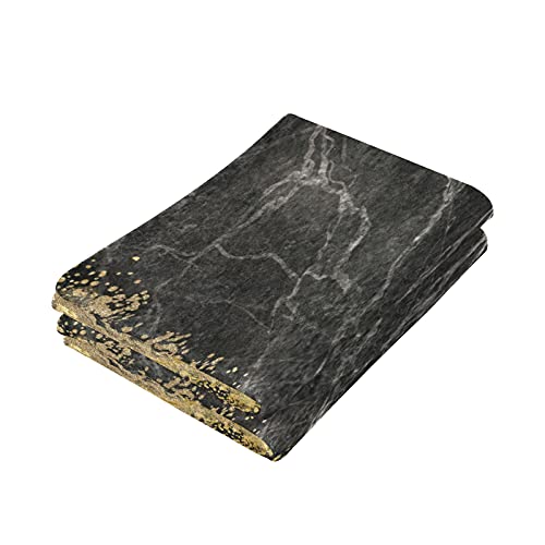 Jucciaco Black Marble Hand Towel for Bathroom Kitchen, Absorbent Black Grey and Gold Marble Bath Hand Towels Decorative, Soft Polyester Cotton Towels for Hand, 28x14 inches, Set of 2