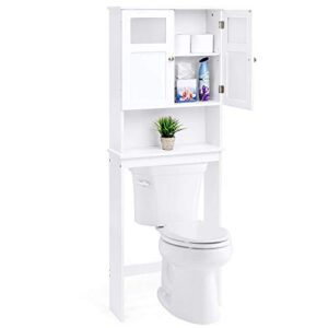 best choice products wooden over-the-toilet space saving cabinet shelf tower rack for linens, toiletry, white