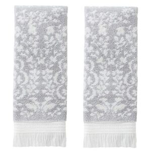 skl home carrick medallion 100% turkish cotton hand towel set, gray
