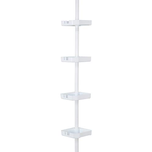 Bath Bliss 4 Tier Shelf Tension Adjustable Corner Storage Organizer Bathroom in Matte White Shower Caddy