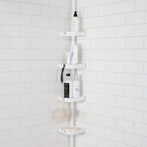 Bath Bliss 4 Tier Shelf Tension Adjustable Corner Storage Organizer Bathroom in Matte White Shower Caddy