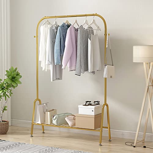 Grade one Gold Garment Rack Clothes Rack Metal Heavy Duty Drying Clothing Rack Metal Shoes Bags Clothes Organizer Storage Shelves