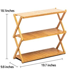 JAPIIM 3-Tier Shoe Rack Bamboo Board, Multi-Layer Foldable Bamboo Shoe Organizer Multi-Functional Storage Free Standing Shoe Rack for Home, Doorway, Corridor, Balcony, Bedroom.