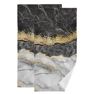bath towels set of 2 hand towels for bathroom cotton gold black marble decorative 28x14in absorbent soft