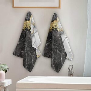 Bath Towels Set of 2 Hand Towels for Bathroom Cotton Gold Black Marble Decorative 28x14in Absorbent Soft