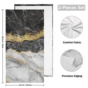 Bath Towels Set of 2 Hand Towels for Bathroom Cotton Gold Black Marble Decorative 28x14in Absorbent Soft