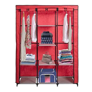 luckyermore wardrobe closet portable cloth closets organizer clothes storage with hanging rack and removable cover, red