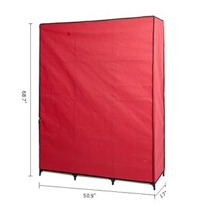 LUCKYERMORE Wardrobe Closet Portable Cloth Closets Organizer Clothes Storage with Hanging Rack and Removable Cover, Red