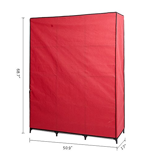 LUCKYERMORE Wardrobe Closet Portable Cloth Closets Organizer Clothes Storage with Hanging Rack and Removable Cover, Red