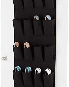 Beeiee Over The Door Shoe Organizer, 20 Pocket Hanging Shoe Organizer,with Sturdy Hooks (Black)