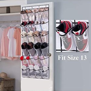 Over The Door Shoe Rack with 24 Large Mesh Pockets, Back of Door Organizer Hanging Bag for Closet Entryway Bedroom Bathroom Pantry Hanging Holder for Hats Sneakers High Heeled Shoes flip flops, White