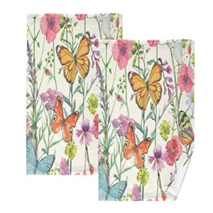 kigai watercolor butterflies hand towels set of 2, highly absorbent soft towel decorative cotton hand towel for kitchen bathroom 16x28 inch