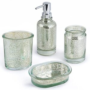 allure home creation athena 4-piece glass bathroom accessory set turquoise blue w/metallic silver accents