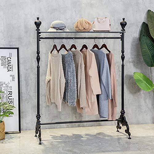 Vintage Iron Pipe Garment Rack, Floor-standing Garment Hanger with Storage, Clothes/Shoe/Bag Organizers Display Stand, Garment Shelf for Retail Stores