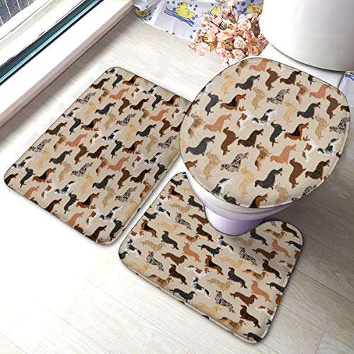 Long Haired Dachshunds Dogs Pet Dog Cute Pets Weenie Dogs Sausage Dog Pets Dog Bath Rugs and Mats Sets Bathroom Rugs Sets 3 Piece