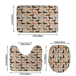 Long Haired Dachshunds Dogs Pet Dog Cute Pets Weenie Dogs Sausage Dog Pets Dog Bath Rugs and Mats Sets Bathroom Rugs Sets 3 Piece