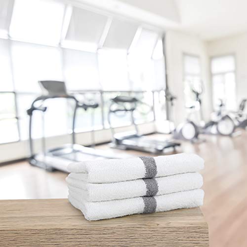 Arkwright White Hand Gym Towels - (Pack of 12) Decorative Luxury Hotel Guest Bulk Towel, Soft and Absorbent, Perfect for Workout, Spa, and Bath, 16 x 27 in, Grey