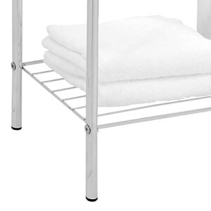 MyGift Silver Chrome Metal Freestanding Towel Rack for Bathroom Laundry Room Spa with 3 Tiered Bars and Storage Shelf, Clothes and Towel Drying Rack Stand