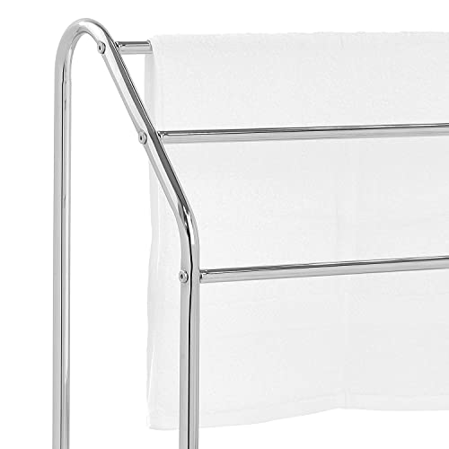 MyGift Silver Chrome Metal Freestanding Towel Rack for Bathroom Laundry Room Spa with 3 Tiered Bars and Storage Shelf, Clothes and Towel Drying Rack Stand