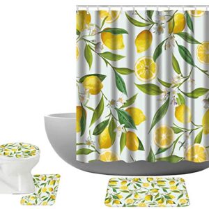 amagical lemon set decor fruit citrus flowers leaves pattern 16 piece bathroom mat set shower curtain set bath mat contour mat toilet cover shower curtain and 12 hooks