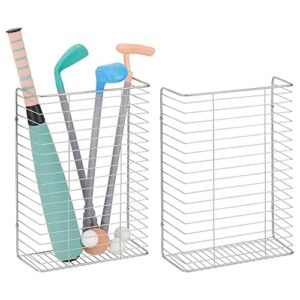 mdesign metal wire wall mount storage organizer for holiday/celebration gift wrap and bows - hang in closet, basement, craft room, laundry room, garage - 2 pack - chrome