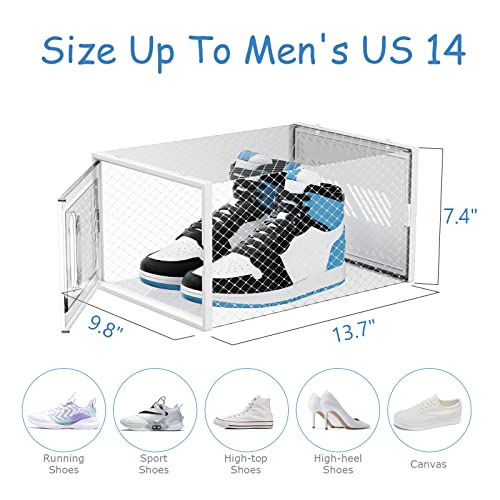 Shoe Storage Boxes Shoe Organizer for Closet, 6 Pack Shoe Boxes Clear Plastic Stackable Shoe Containers Under Bed Shoe Storage Foldable Sneaker Containers Bins Shoe Holder for Entryway, Closet Floor, Drop Front, Fit up to US Size 14